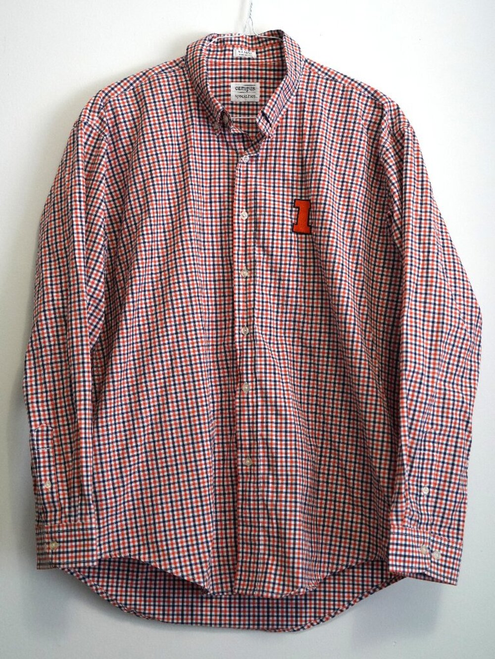 University of Illinois Button Down Dress Shirt-Mens XL-Plaid/ Embroidered Patch